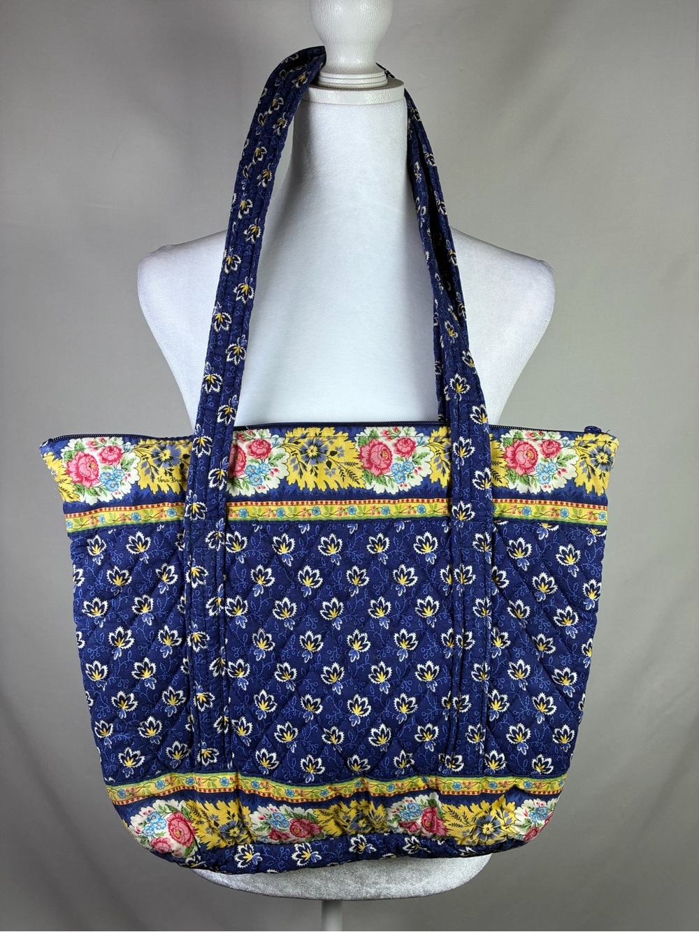 Vera Bradley Maison Blue Vintage Zippered Villager Medium Tote Bag - Picture 2 of 12